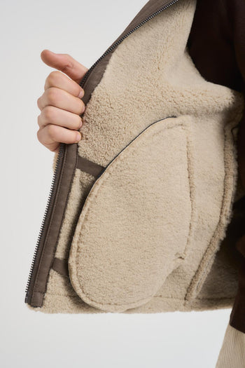 Giubbotto uomo eco montone marrone - 7