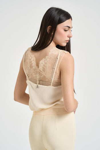 Blusa donna con inserti in pizzo panna - 4