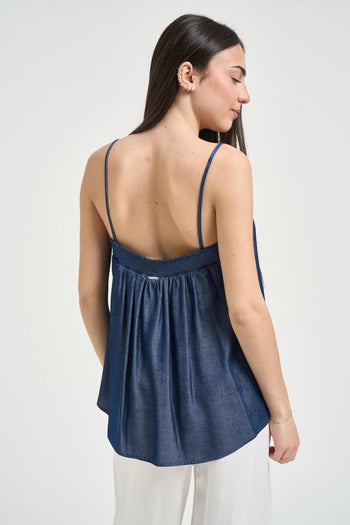 Top donna scollo dritto in denim - 3