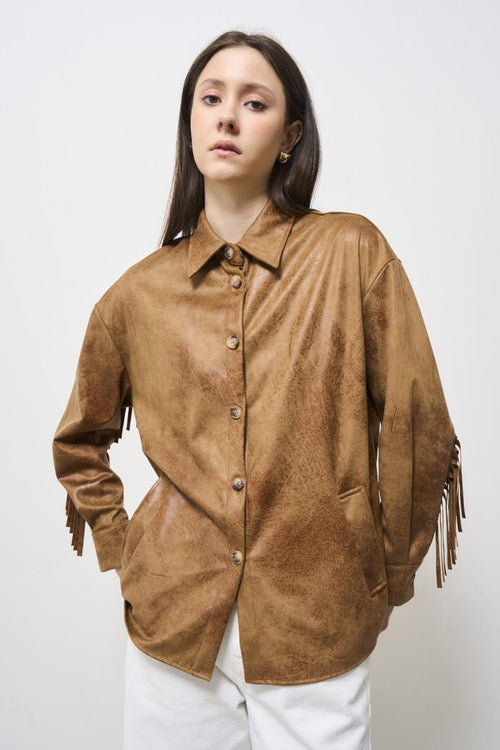 Giacca a camicia donna in suede marrone