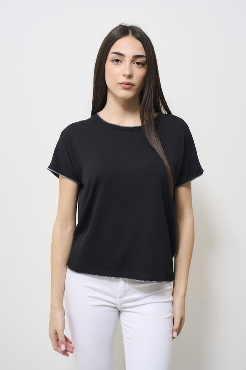 T-shirt in maglia donna nera