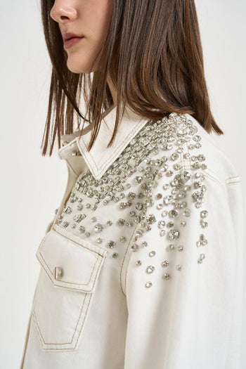 Camicia donna in denim bianca con strass - 5