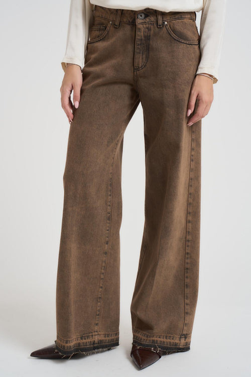 Jeans donna a palazzo in denim marrone