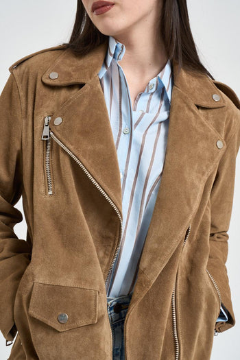 Giubbotto donna in suede cammello - 3