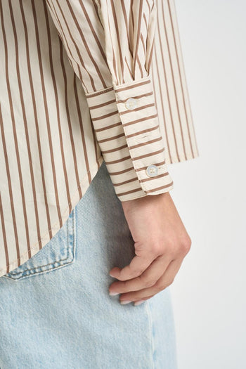 Camicia donna beige con righe verticali - 5