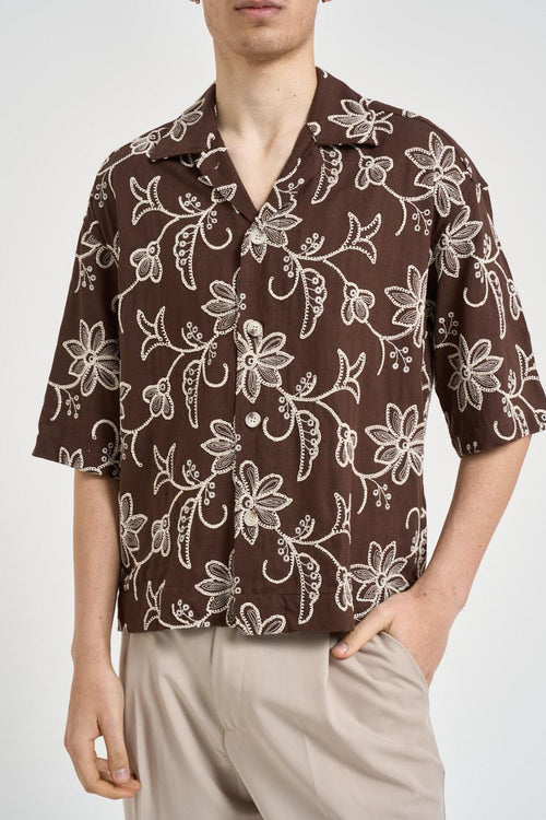 Camicia uomo marrone ricamata