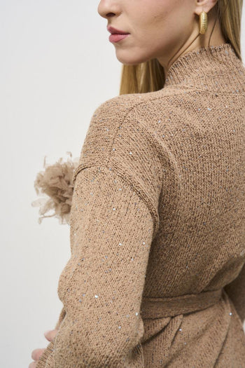 Women's camel cardigan with sequins - 5