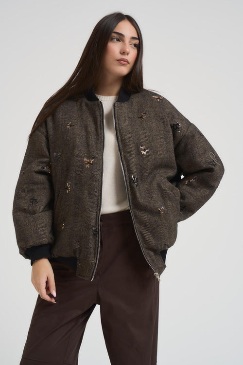 Bomber donna spinato marrone con strass - 2