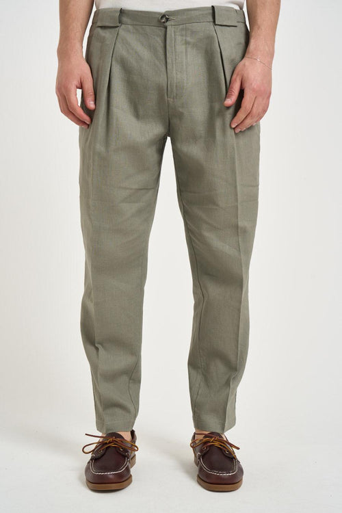 Pantalone uomo in lino con pinces verde