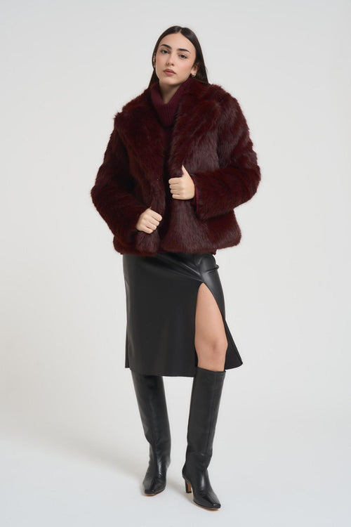 Ecopelliccia donna corta bordeaux