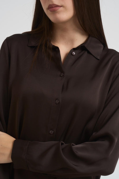 Camicia donna satinata cioccolato - 2