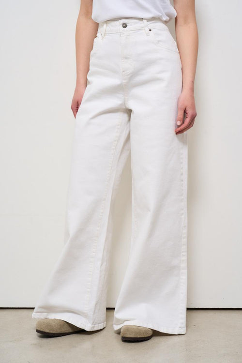 Jeans donna a palazzo in denim bianco - 2