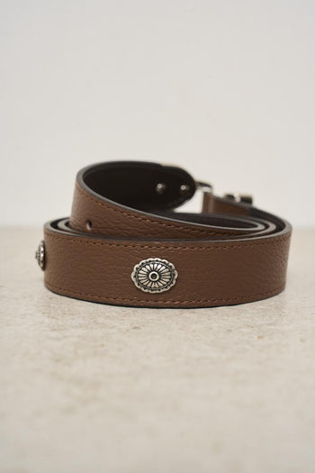 Brown leather women's belt with studs - 3
