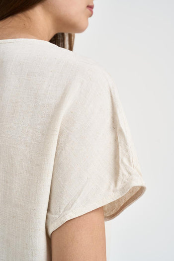 Camicia donna cropped con nodo beige - 5