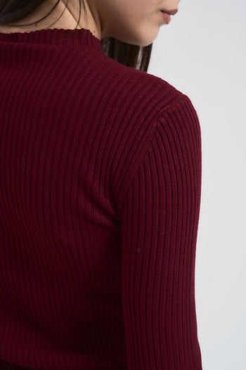 Maglia donna girocollo a costine bordeaux - 5
