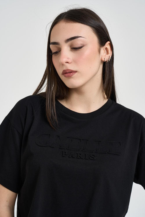 T-shirt donna cropped girocollo nera - 2