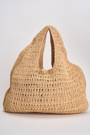 Borsa donna in rafia beige - 5