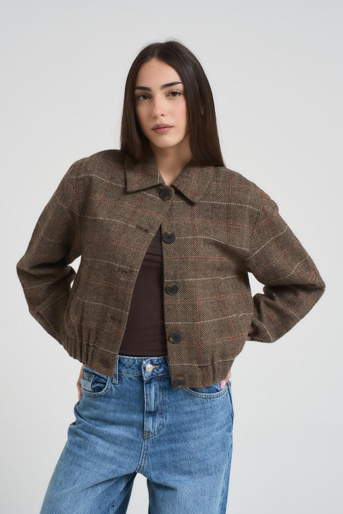 Giacca donna a scacchi marrone - 2
