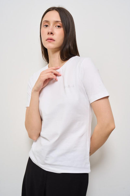 T-shirt donna girocollo con strass - 2
