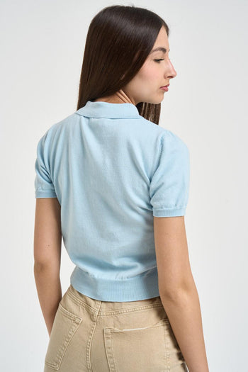 Polo donna in maglia celeste - 3