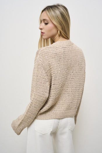 Women's beige crew neck sweater - 4