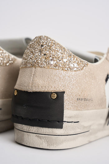 Sneakers donna in suede beige e glitter oro - 8