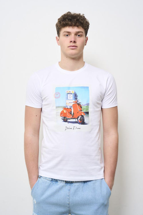 T-shirt uomo bianca girocollo con stampa