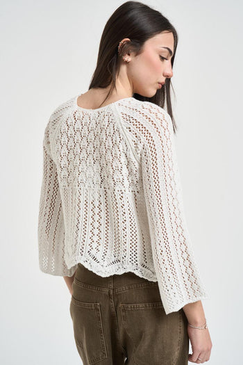 Maglia donna corta traforata bianca - 3