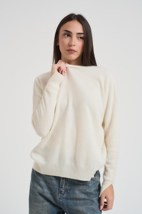Maglia donna girocollo panna