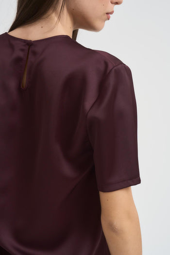 T-shirt donna con dettaglio arricciato sul fondo prugna - 5