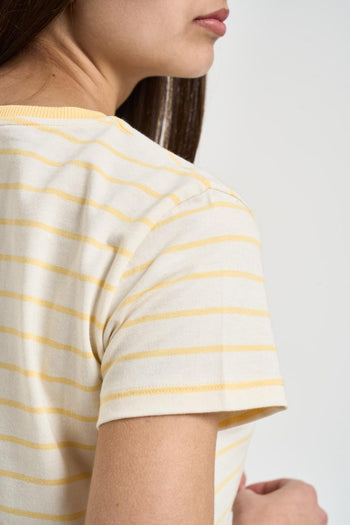 T-shirt donna girocollo a righe gialla - 4