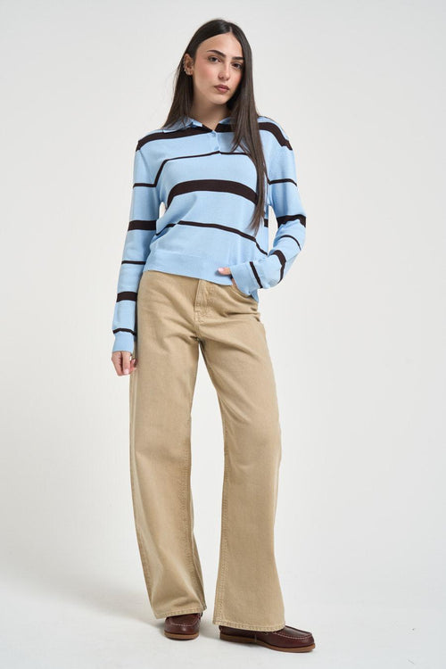 Polo donna a righe marrone e celeste - 1