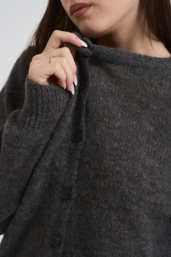 Cardigan donna girocollo antracite - 3
