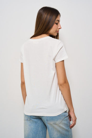 T-shirt donna girocollo bianca con ricamo - 3