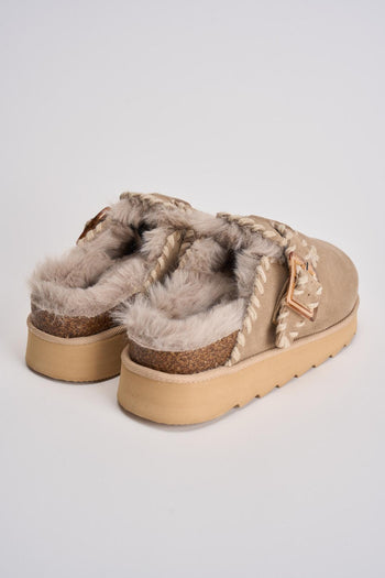 Sabot platform donna pelle scamosciata con cuciture beige - 6
