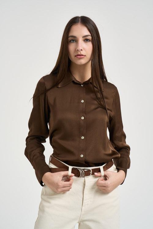 Camicia donna satinata marrone