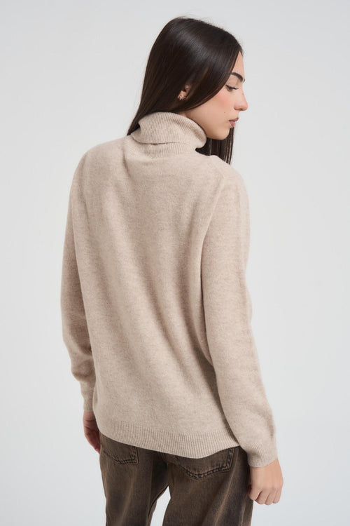 Maglia donna a collo alto beige - 2