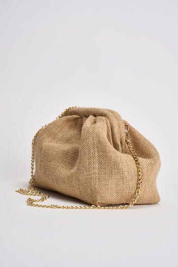 Borsa donna clutch in tessuto effetto juta beige - 4