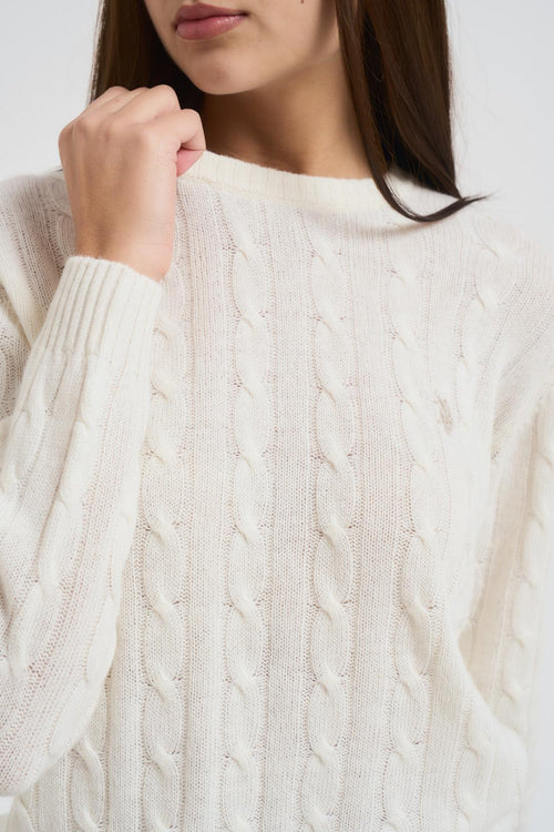 Maglia donna a trecce panna - 2