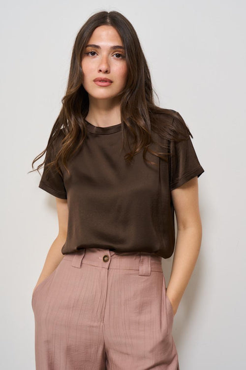 T-shirt donna satinata marrone