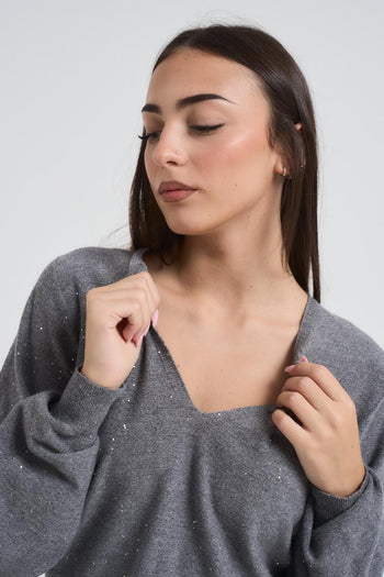 Maglia donna scollo a V grigia - 3