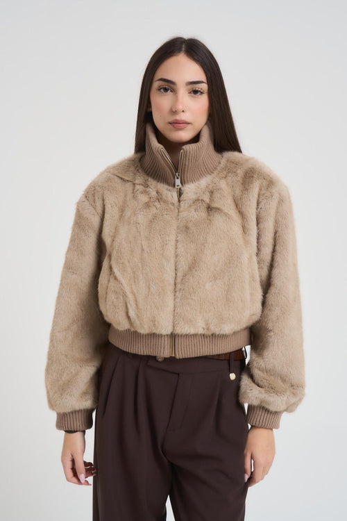 Giubbotto donna ecopelliccia beige