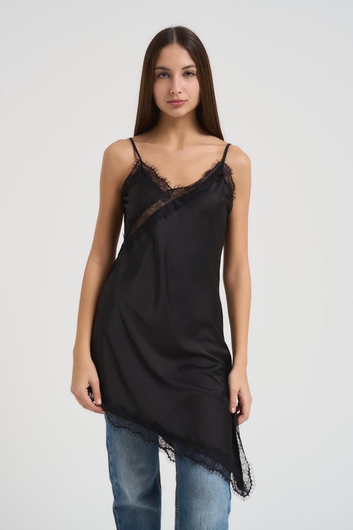 Abito donna asimmetrico in pizzo nero