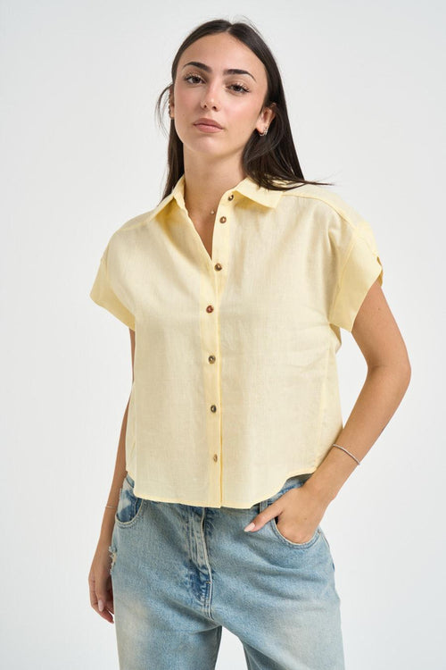 Camicia donna a maniche corte gialla
