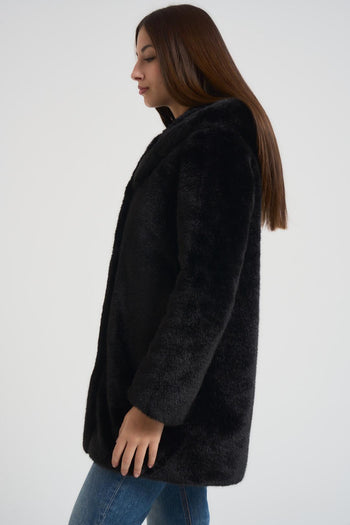 Cappotto in ecopelliccia midi nero - 3