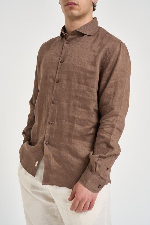 Camicia uomo in lino marrone - 2