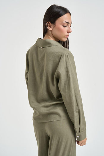 Camicia donna fluida verde militare - 5