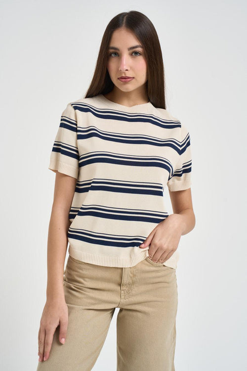 Maglia donna girocollo a righe multicolor - 1