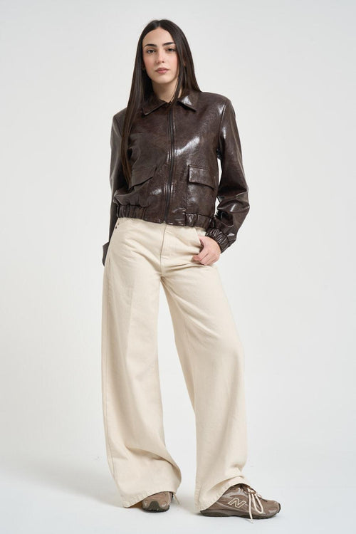 Bomber donna in ecopelle marrone