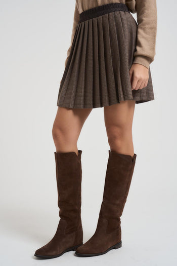Minigonna donna a pieghe cammello - 3